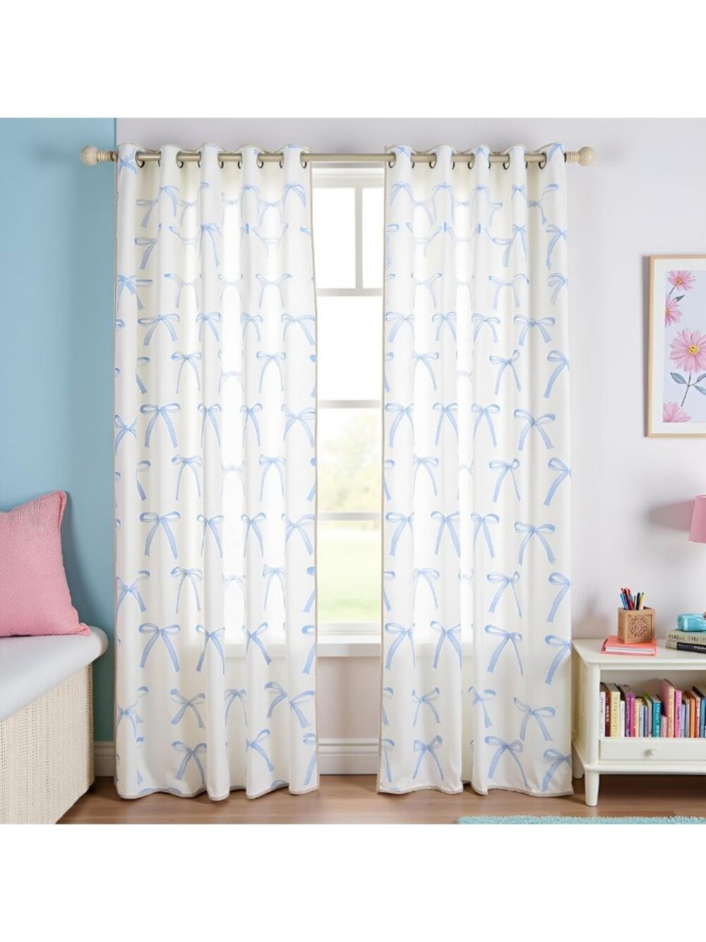 Geometric Bowknot Blackout Curtains for Kids & Women, 2 Panel Set, 42x90